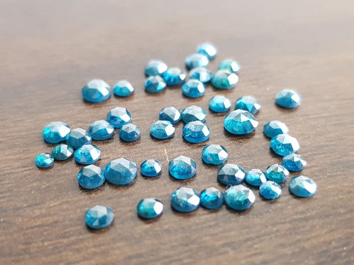 5 Pieces, 3.0 to 3.5 mm Sparkling Blue Rose Cut Cabochon Loose Diamond