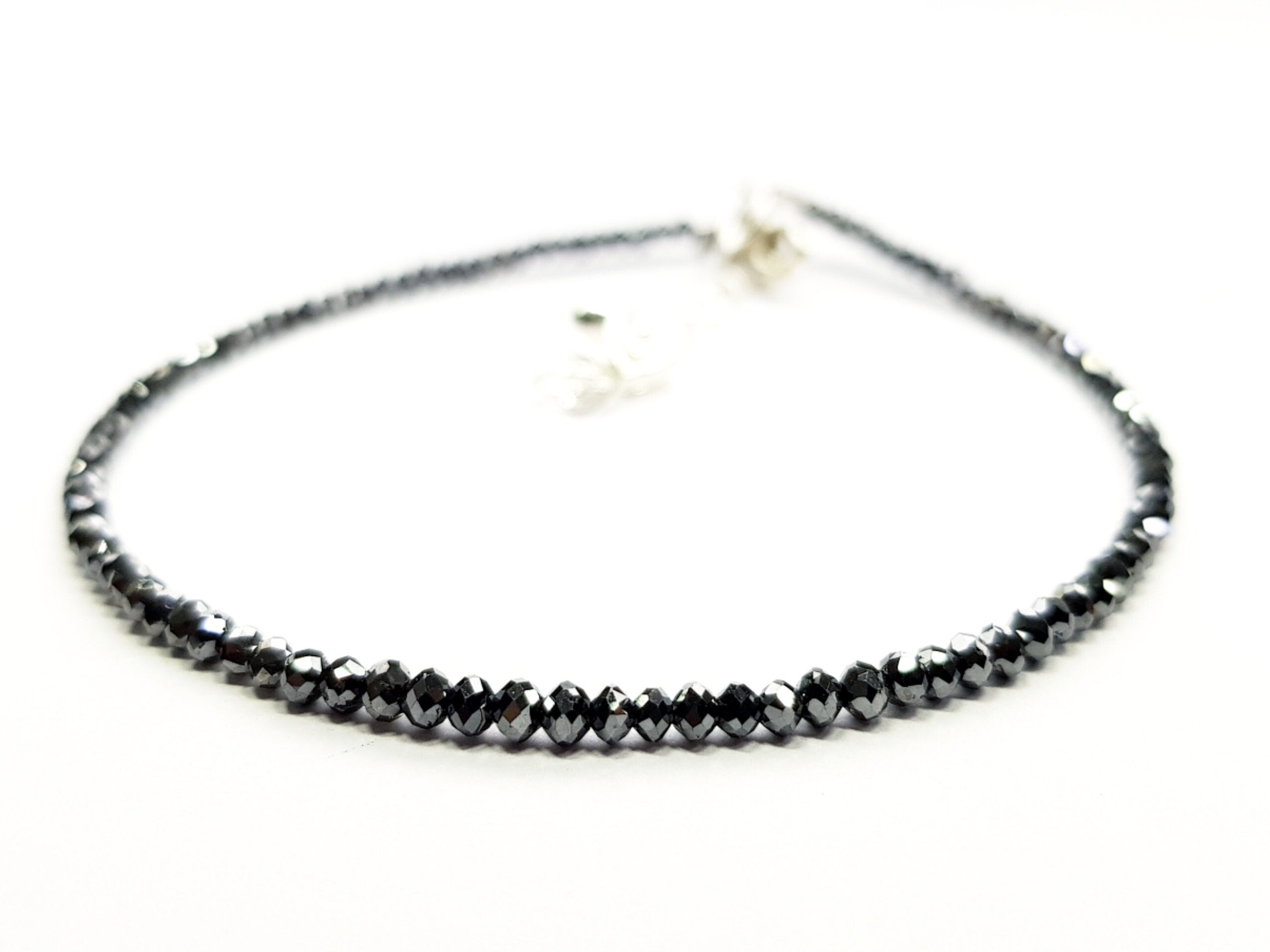 7.00 Carat Natural Black Round Polished Loose Diamonds Beads 7 Inch Bracelet wt Silver Clasp