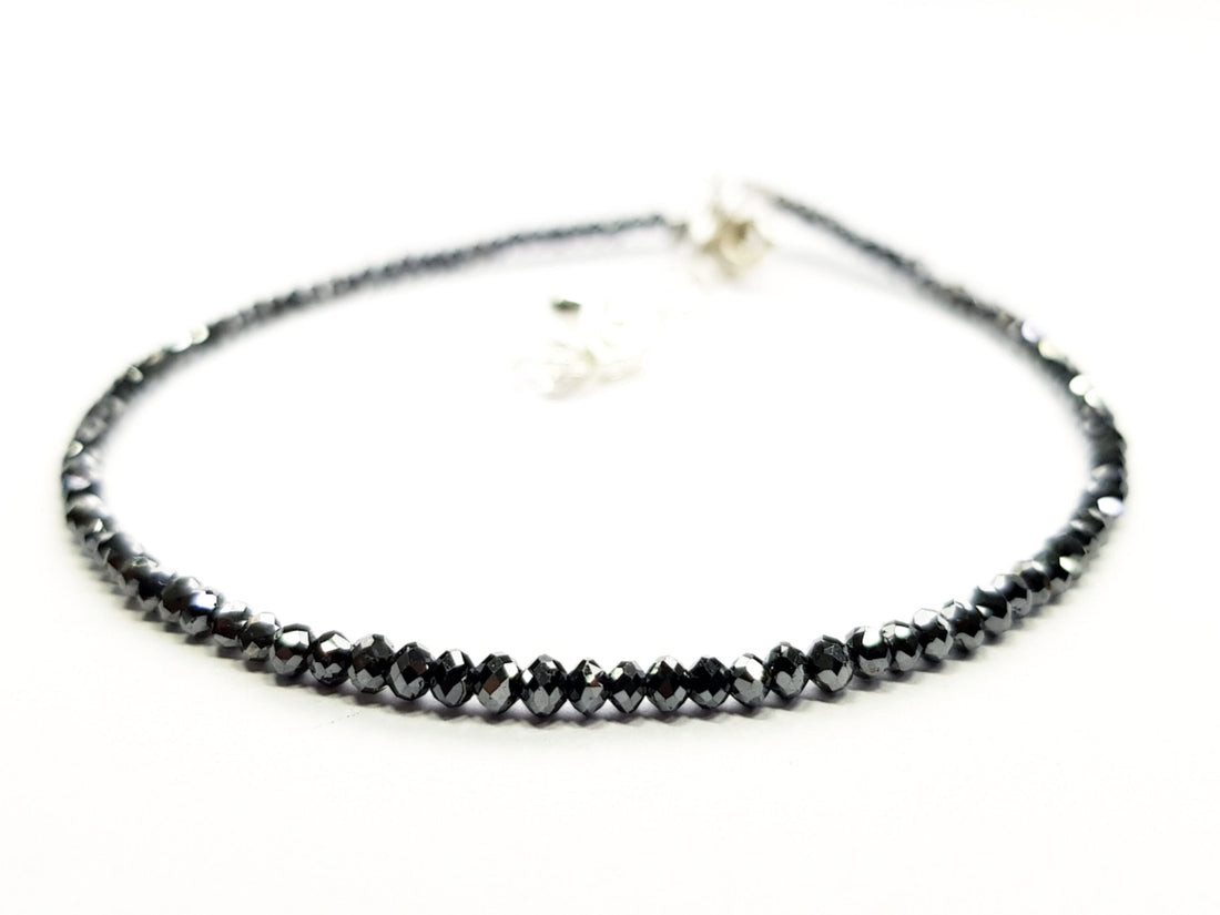 7.00 Carat Natural Black Round Polished Loose Diamonds Beads 7 Inch Bracelet wt Silver Clasp