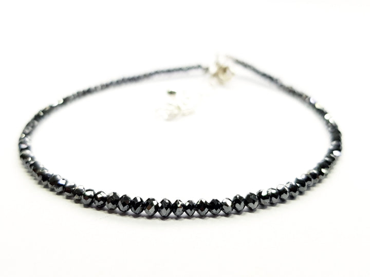 7.00 Carat Natural Black Round Polished Loose Diamonds Beads 7 Inch Bracelet wt Silver Clasp
