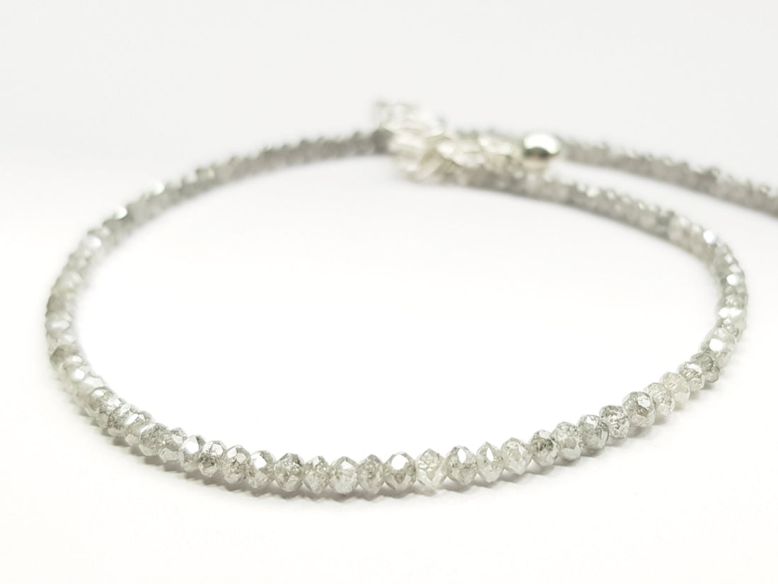 Salt and Pepper Diamonds Beads, Gorgeous Fancy Grey Round Diamonds Beads 7 Inch Bracelet 7.00 Carat