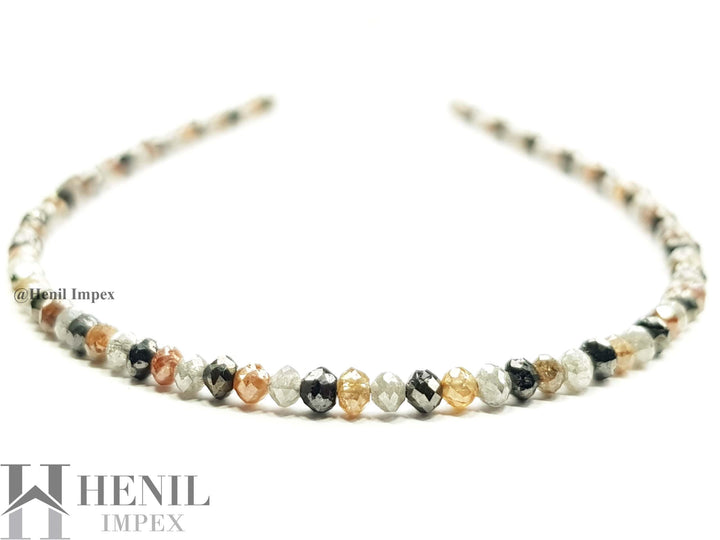 15.00 Ct Natural Multi Color Diamond Faceted Loose Diamond Beads 16" Strand Necklace .Silver Clasp