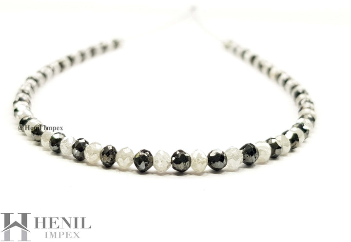 15 Cts Natural White Black Color Round Polished Loose Diamond Beads 16" Strand Necklace wt Silver Clasp