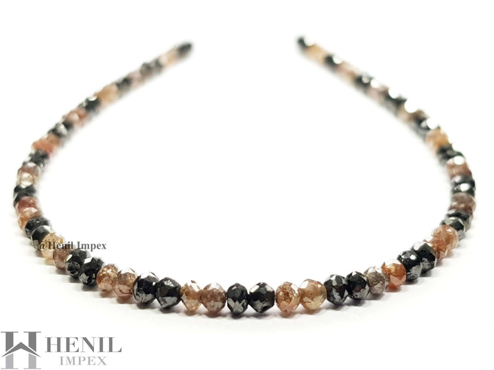 15.07 Carat Natural Red Black Color Round Loose Diamond Beads 16" Strand Necklace .Silver Clasp