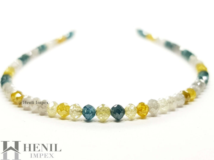 Sparkling Natural Loose Diamond 15.08 Ct Fancy Multi Color Round Diamond Beads 16" Necklace Strand .Silver Clasp