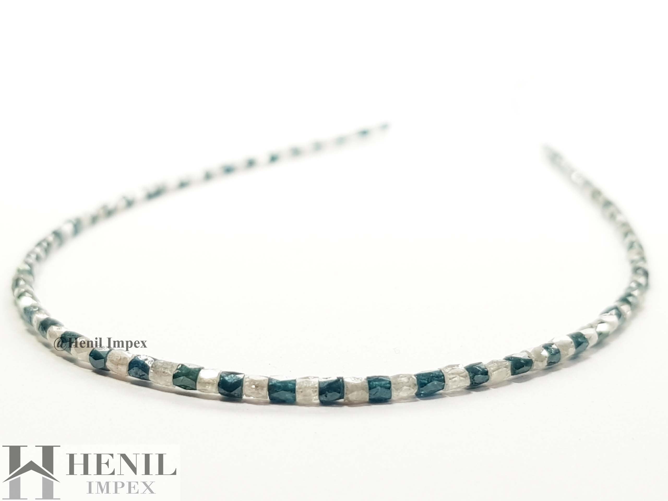 15.00 Ct Natural Gray Blue Color Tube Pipe Polished Loose Diamond Beads 16" Strand Necklace .Silver Clasp