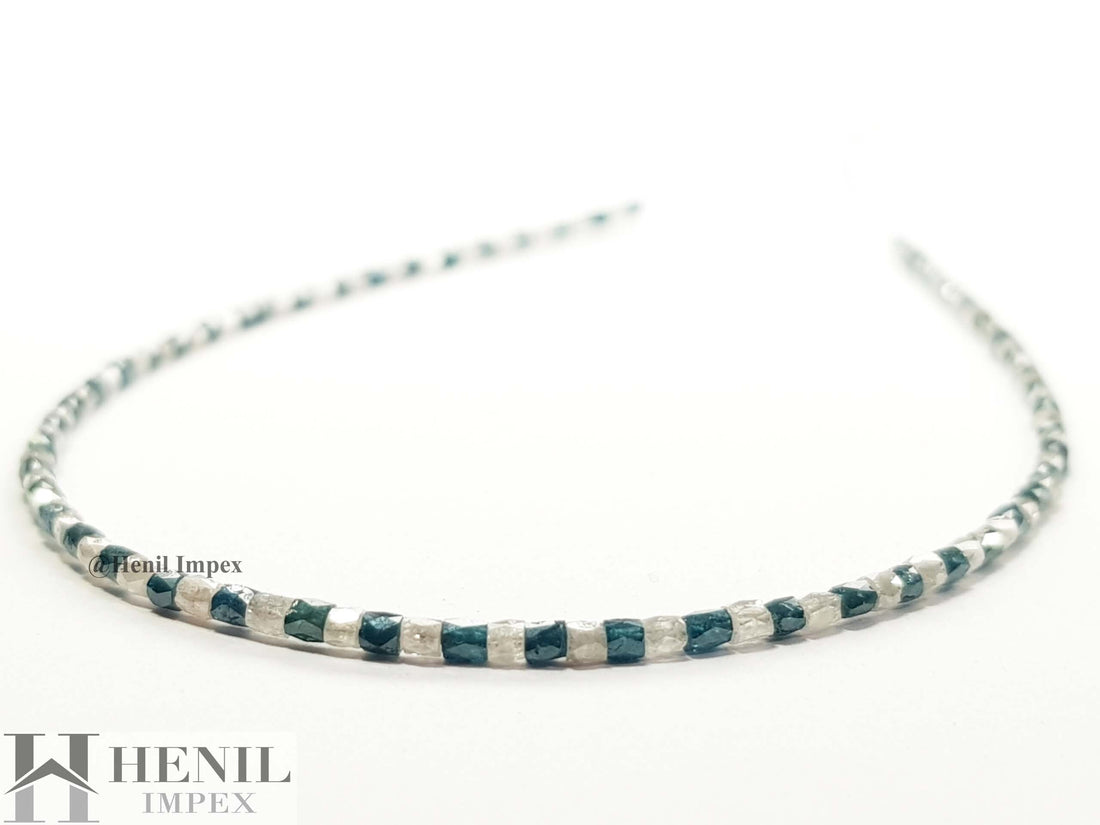 15.00 Ct Natural Gray Blue Color Tube Pipe Polished Loose Diamond Beads 16" Strand Necklace .Silver Clasp