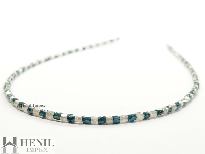15.00 Ct Natural Gray Blue Color Tube Pipe Polished Loose Diamond Beads 16" Strand Necklace .Silver Clasp