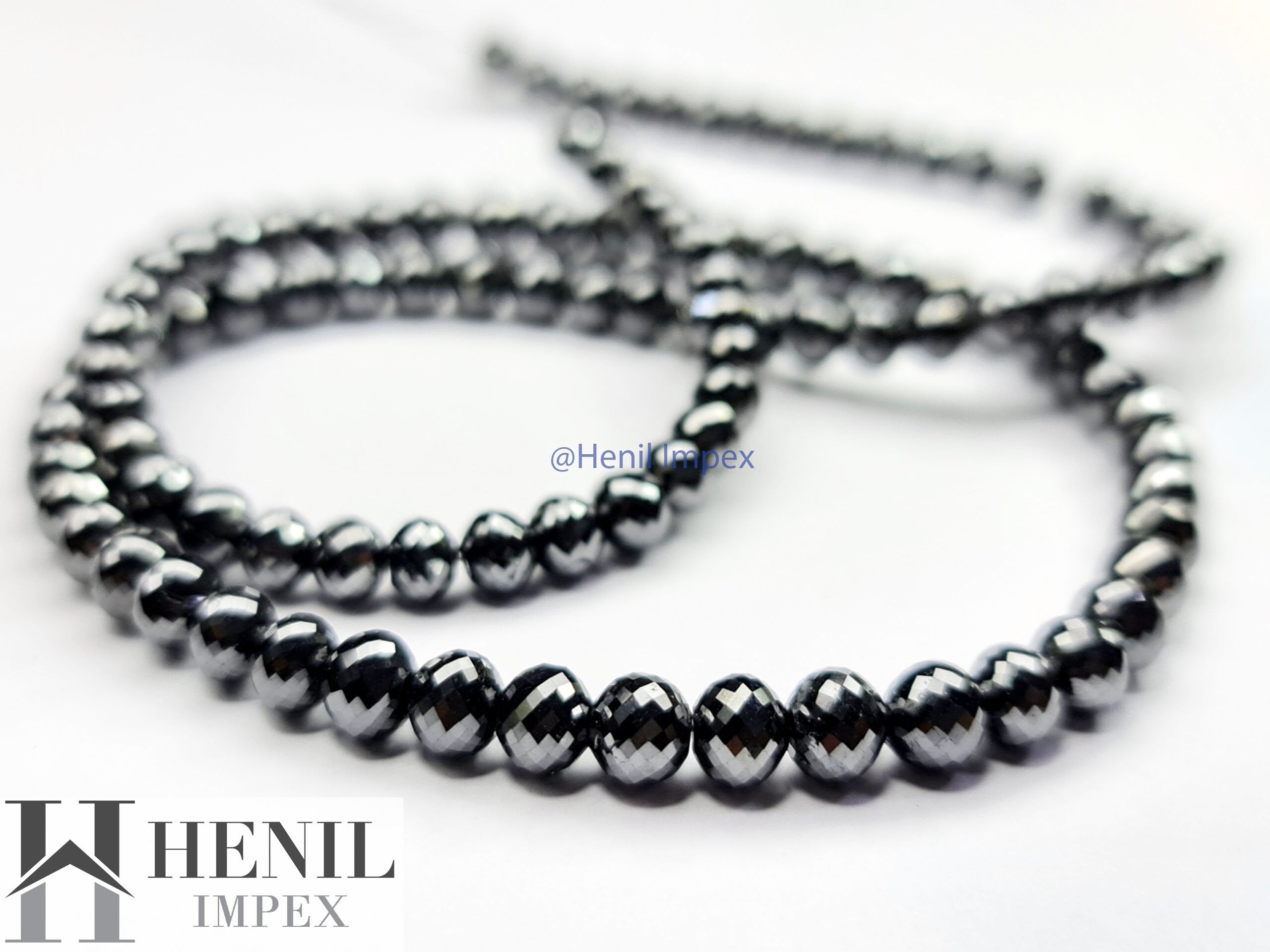 4.00 MM Each Natural Black Round Ball's Cut Loose Diamonds Beads For Strand Necklace Chain, 10 Pcs.