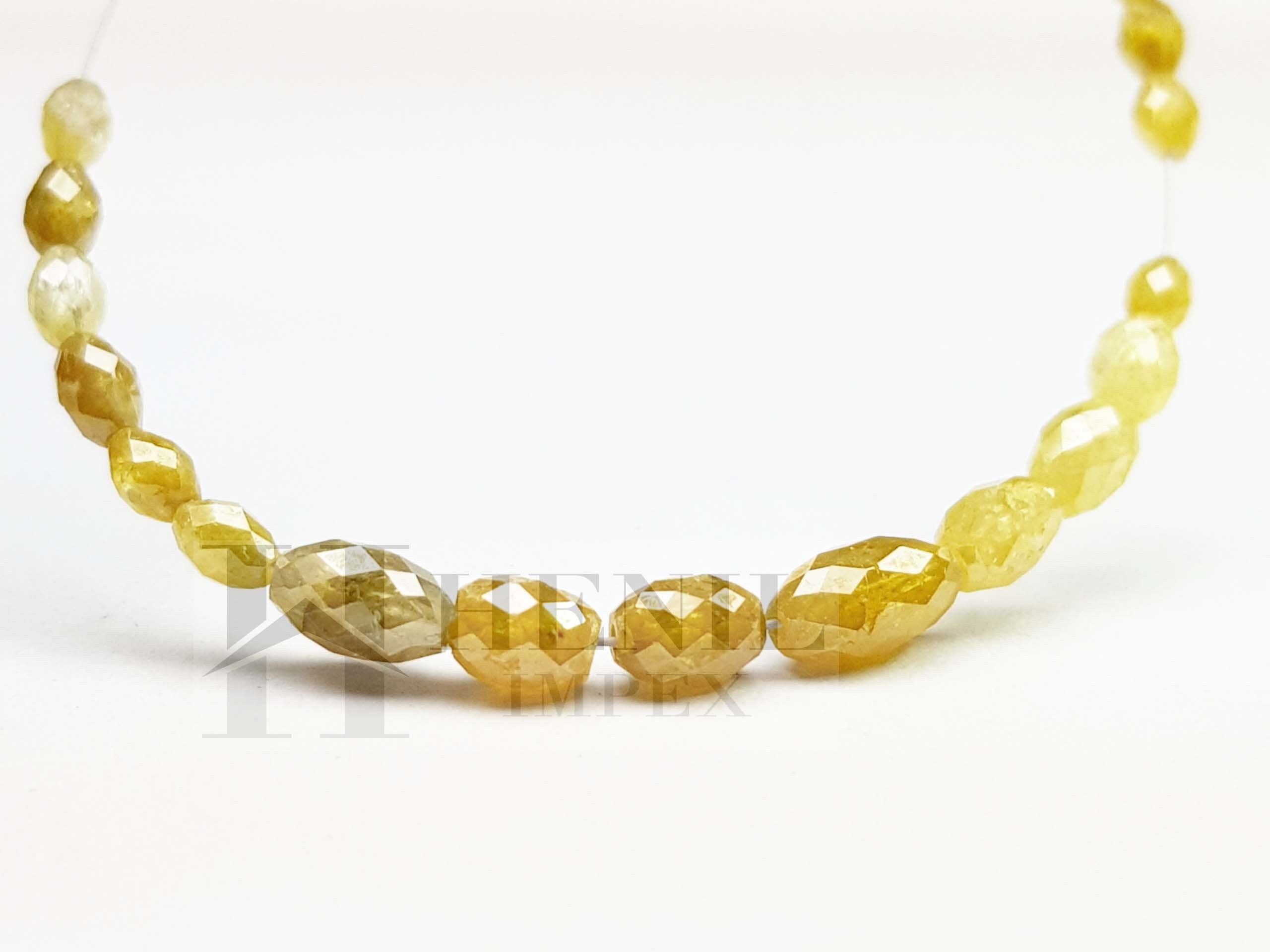 5.00 Ct 3.00-4.00 MM Natural Yellow Color Polished Drum Cut Loose Diamond Beads wt Drilled Hole for Necklace