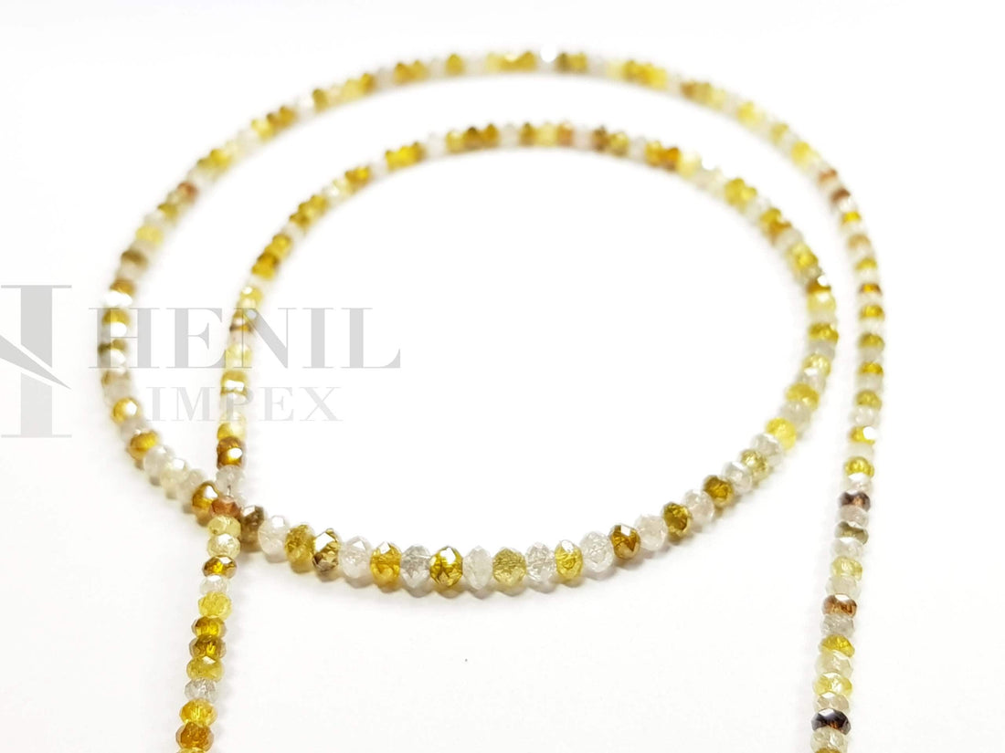 Natural White & Yellow Color Round Diamond Beads 16" Strand Necklace wt Gold Clasp 25.00 Carat