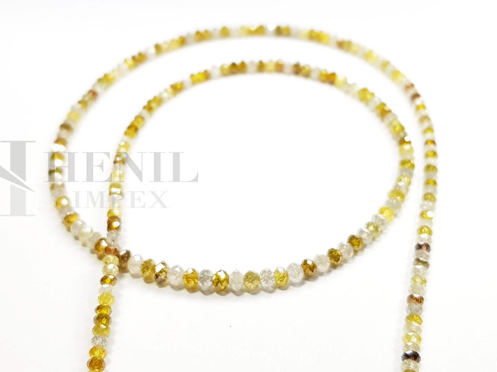 Natural White & Yellow Color Round Diamond Beads 16" Strand Necklace wt Gold Clasp 25.00 Carat