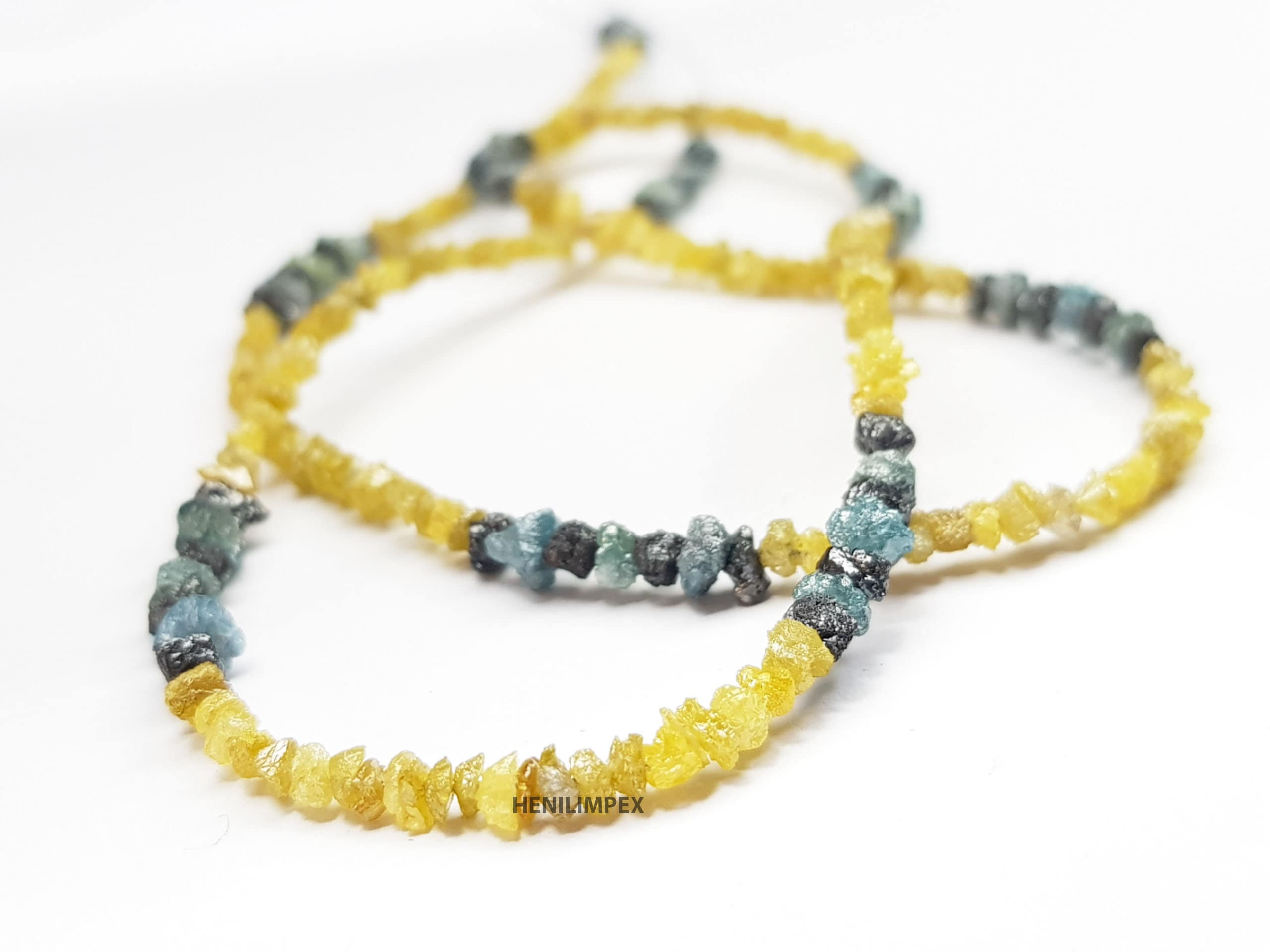 25+ ct Natural Yellow Color Uncut Rough Loose Diamond Beads 16" Strand Necklace wt Silver Clasp, Wholesale Unique Multi Diamond Beads