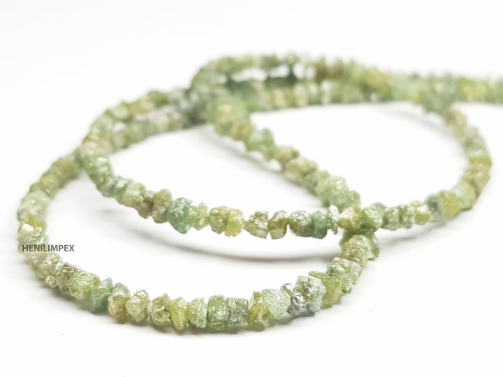 50.00 Ct Natural Green Rough Diamonds Beads 16" Strand Necklace .Silver Clasp, Conflict Free Raw Loose Diamond Beads Chain