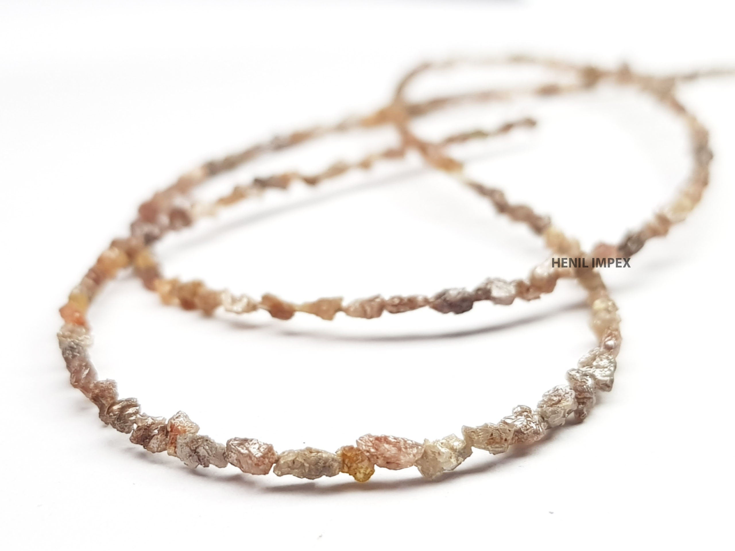 15.00 Ct Natural Reddish Color Long Drilled Rough Diamonds Beads 16" Strand Necklace .Silver Clasp, Earth Mined Diamond