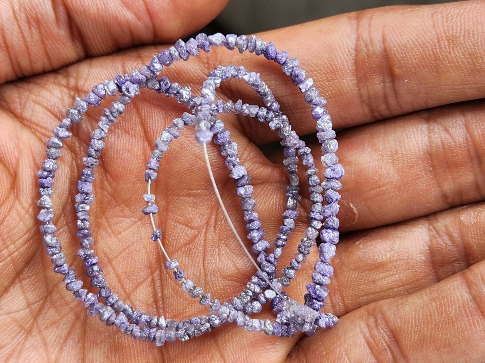 20 carat natural purple rough uncut loose diamond beads 16" strand necklace chain wt silver clasp