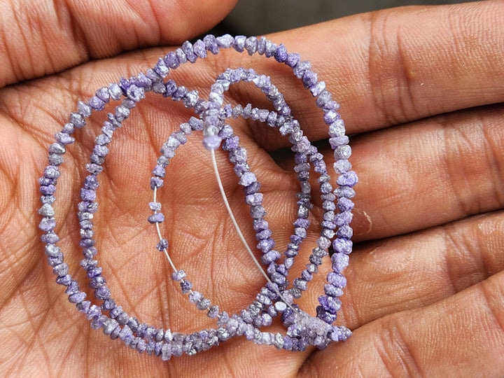 15 carat natural purple rough uncut loose diamond beads 16" strand necklace wt silver clasp