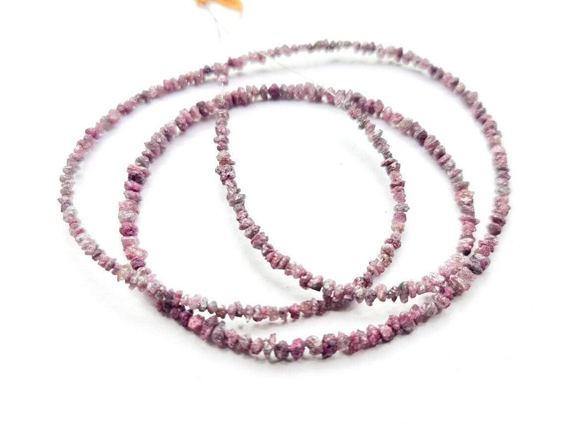 20.00 Ct Fancy Pink Color Raw Uncut Rough Loose Diamonds Beads 16" Strand Necklace wt Silver Clasp