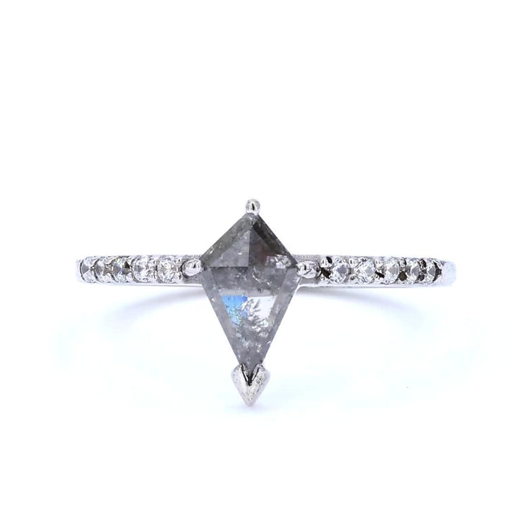 Salt and Pepper Diamond Ring, 14K Gold Engagement Ring, Natural Kite Gray Diamond Wedding Ring