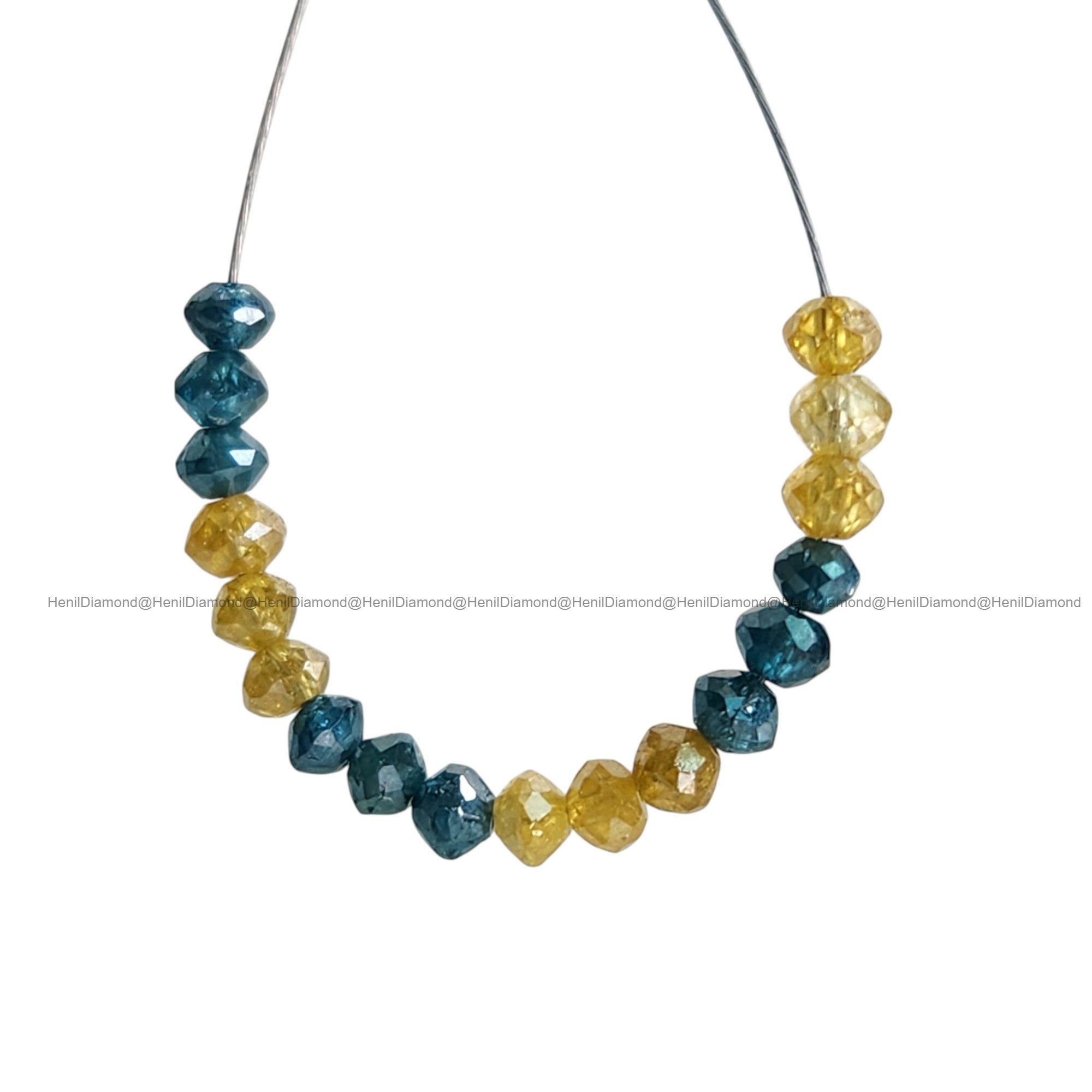 1.04 Ct Lot 1.50 to 2.00 MM Fancy Yellow Blue Color Polished Round Loose Diamonds Beads wt Drilled Hole for String