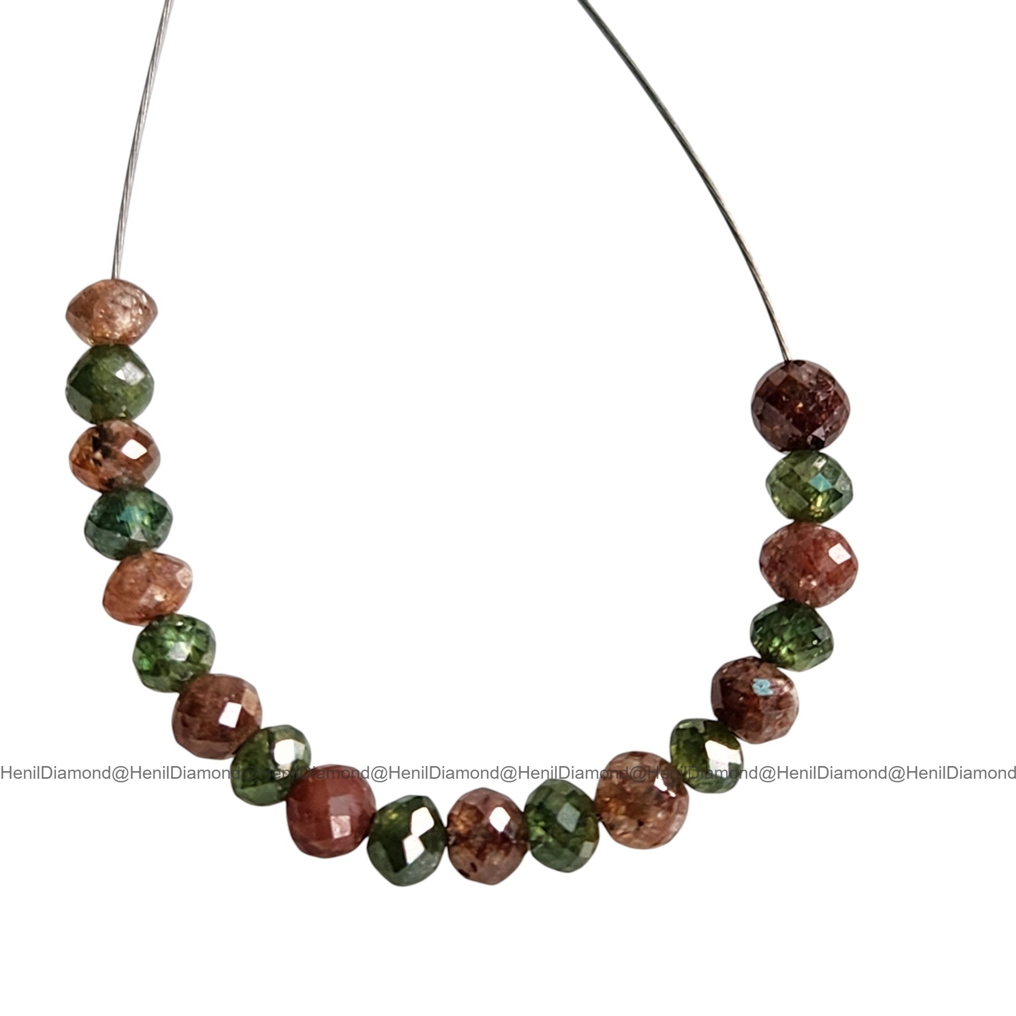 1.02 Ct 1.50-2.00 MM Natural Green Red Round Diamond Beads with Drilled Hole for Necklace Strand