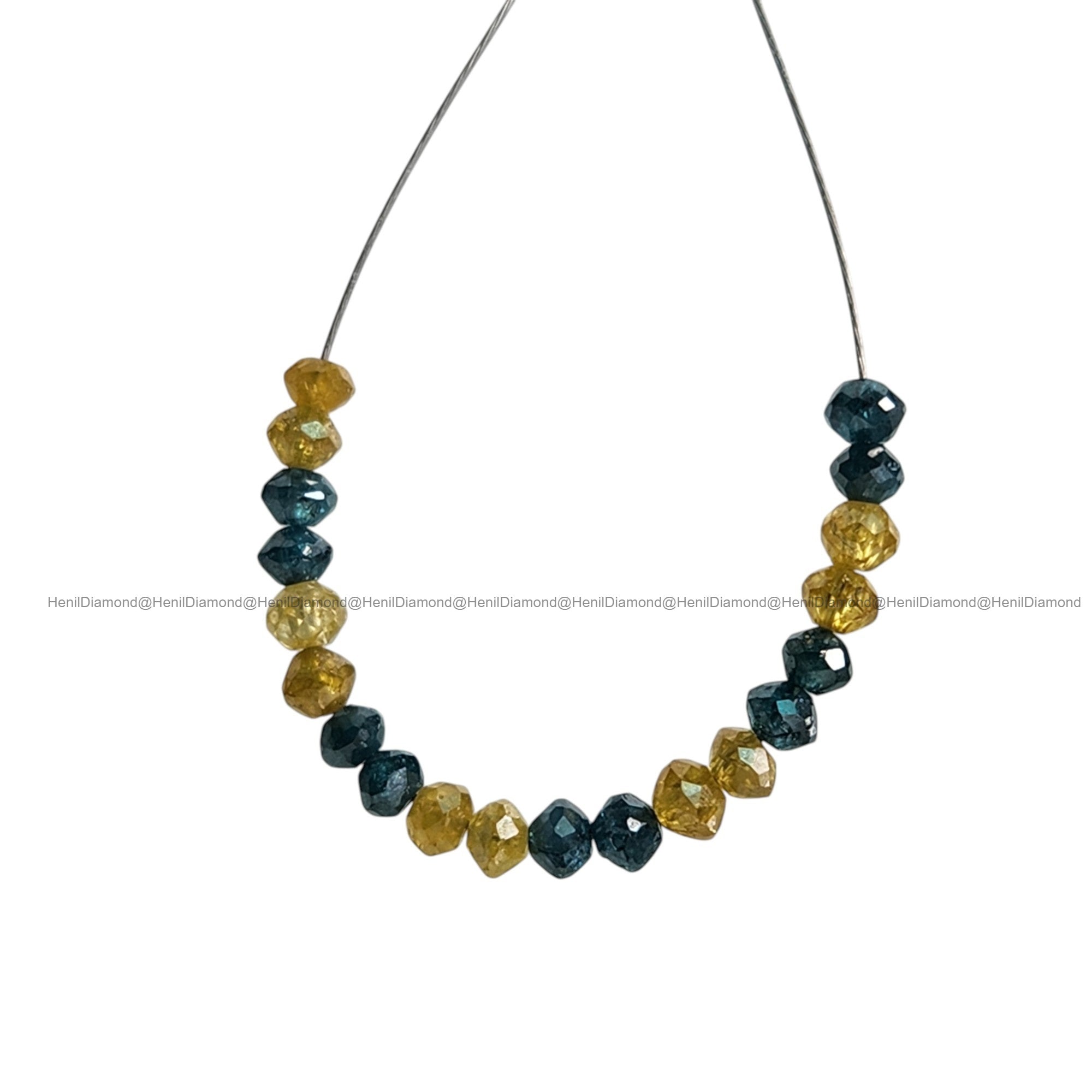 1.04 Ct Lot 1.50 to 2.00 MM Natural Yellow Blue Color Polished Round Loose Diamonds Beads wt Drilled Hole for Strand