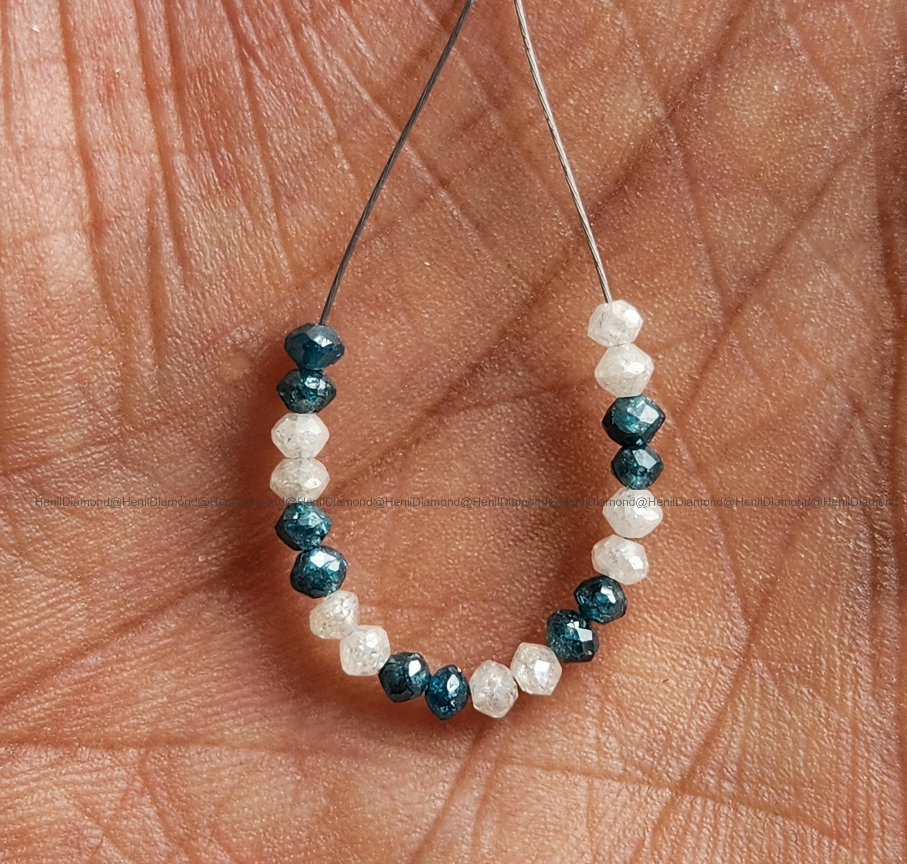 1.04 Ct Lot 1.50 to 2.00 MM Natural Blue White Polished Round Loose Diamonds Beads wt Drilled Hole for Bracelet