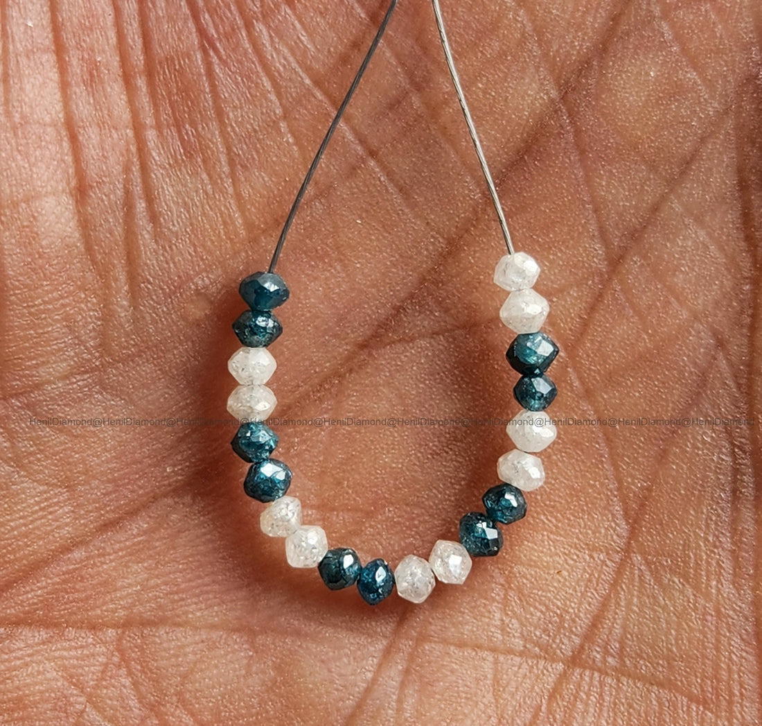 1.04 Ct Lot 1.50 to 2.00 MM Natural Blue White Polished Round Loose Diamonds Beads wt Drilled Hole for Bracelet