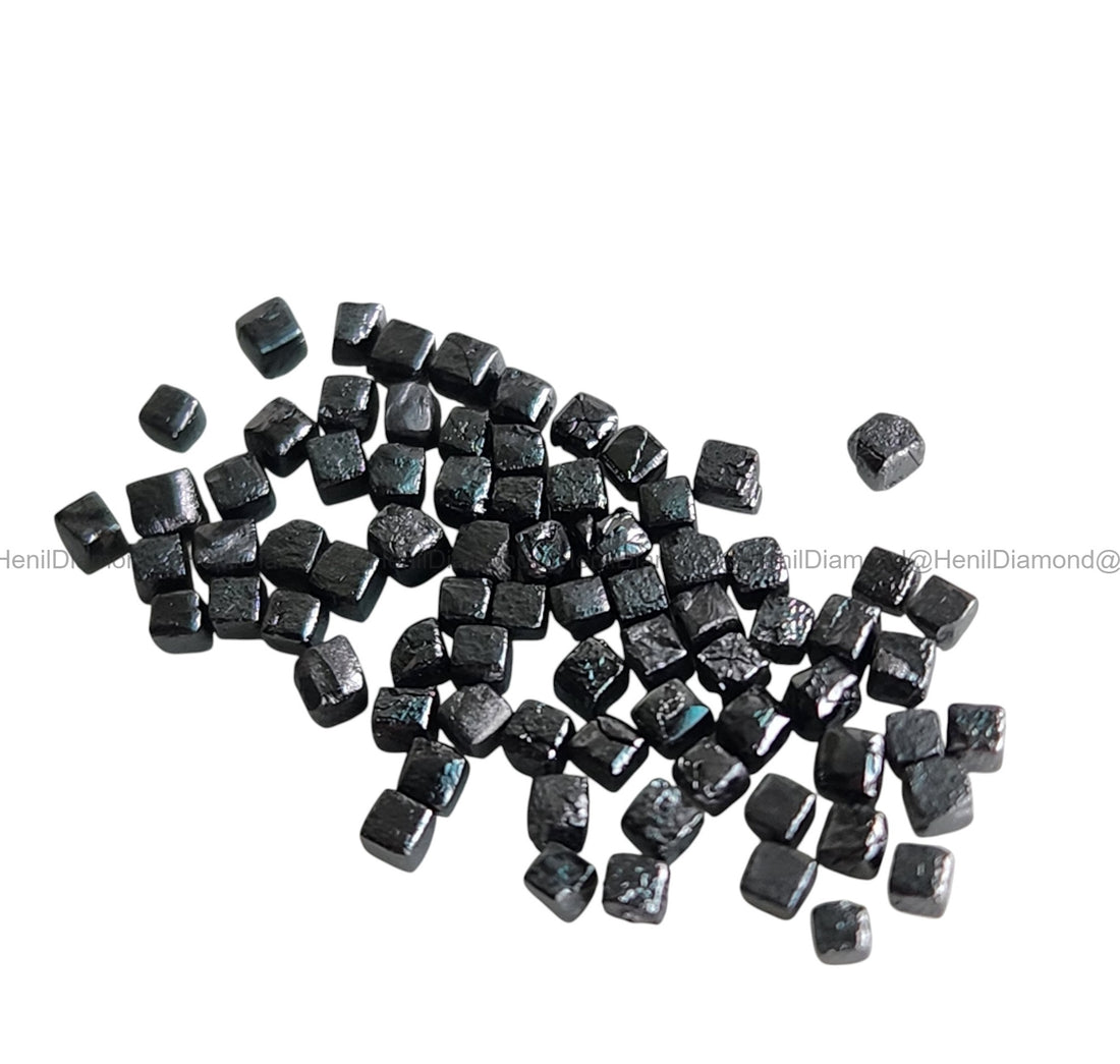 1.03 Ct 1.50-2.00 MM Natural Black Cube Rough Loose Diamond for Jewelry