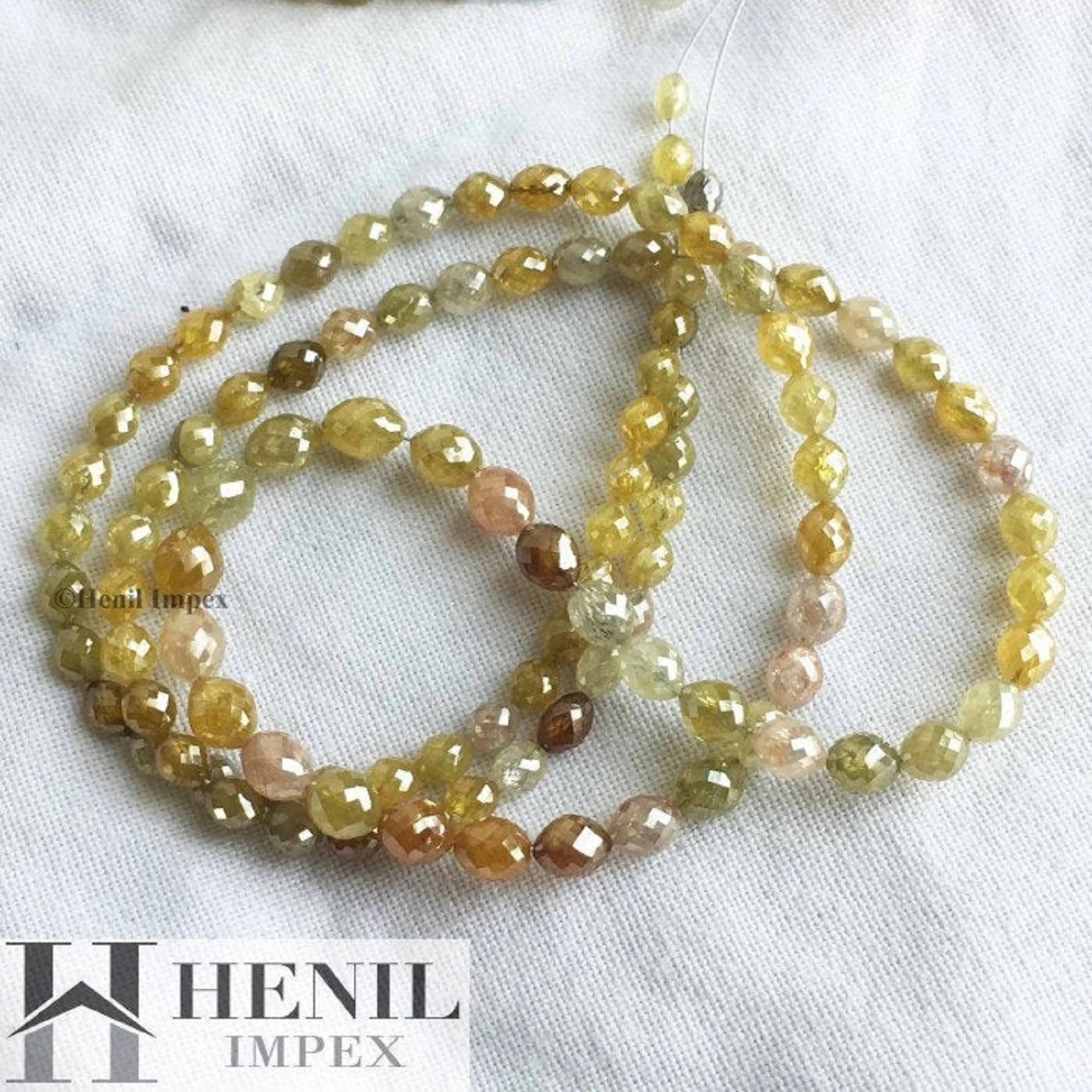 30+ Ct Natural Multi Color Drums Loose Diamond Beads 16" Strand Necklace Chain with Clasp