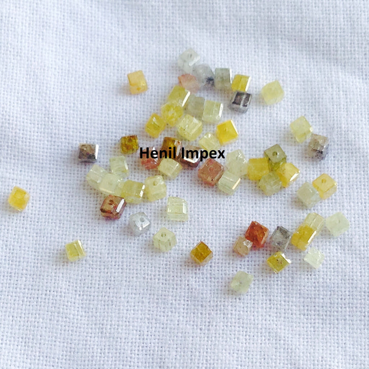 2.00 Ct Natural Mix Color Polished Cube Loose Diamonds Beads with Drilled Hole