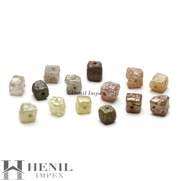 3.00-4.00 mm natural cube shape rough loose diamonds with drilled 1.00 MM hole beads 10 pcs. lot