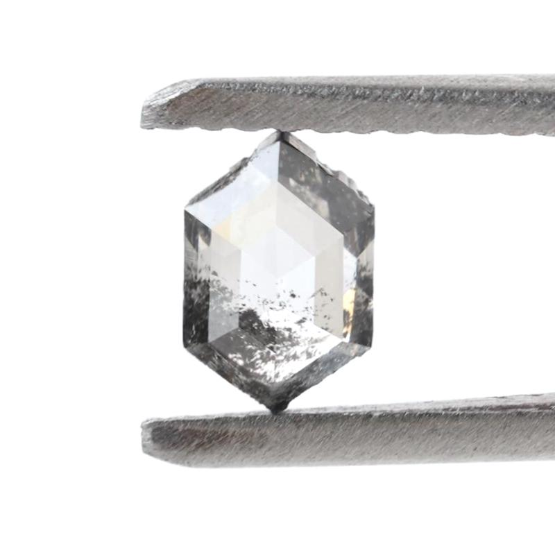 0.43 Ct Salt and Pepper Diamond, Natural Gray Hexagon Cut Loose Diamonds for Engagement Ring