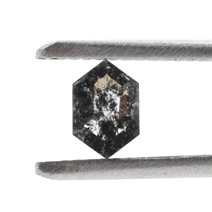 0.49 Cts Salt and Pepper Diamond, Natural Gray Hexagon Loose Diamonds for Engagement Ring