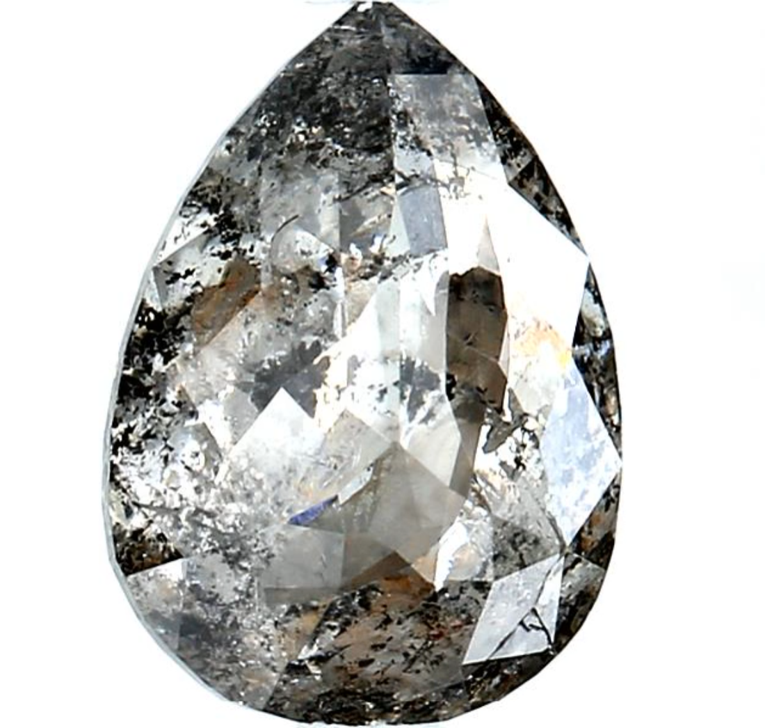 Salt and Pepper Diamond, 2.29 Ct Natural Gray Color Pear Cut Loose Diamonds for Engagement Ring