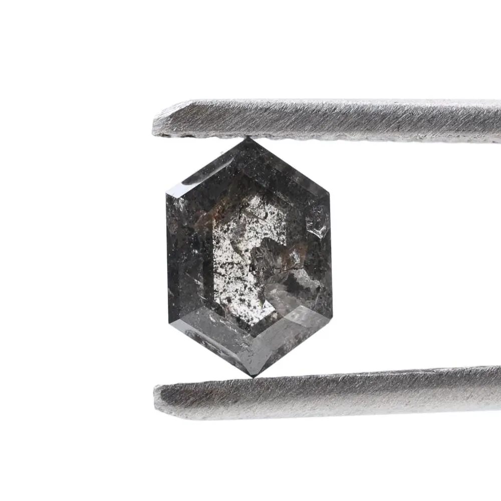 0.97 Ct Salt and Pepper Diamond, Natural Gray Color Hexagon Cut Loose Diamonds for Engagement Ring