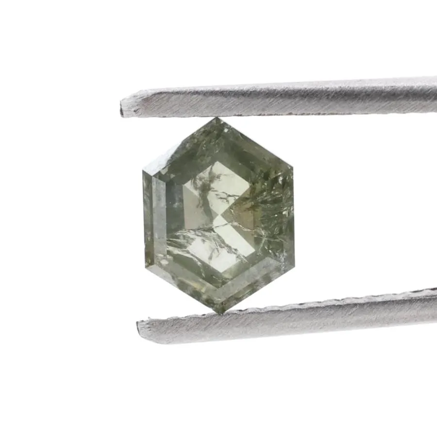 1.22 Ct Salt and Pepper Diamond, Natural Light Green Hexagon Cut Loose Diamonds for Engagement Ring