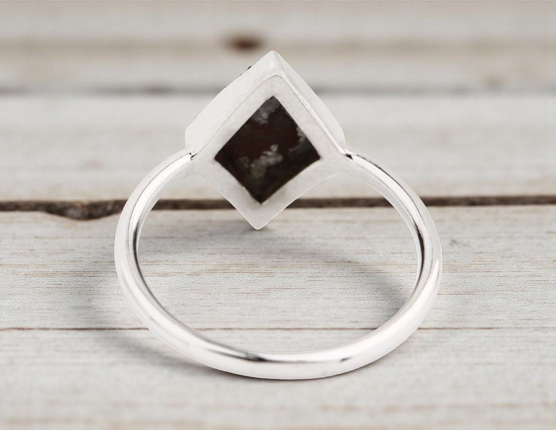 Salt and Pepper Diamond Ring, 14K Gold Engagement Bezel Ring, Natural Gray Kite Diamond Ring, Gift for Women