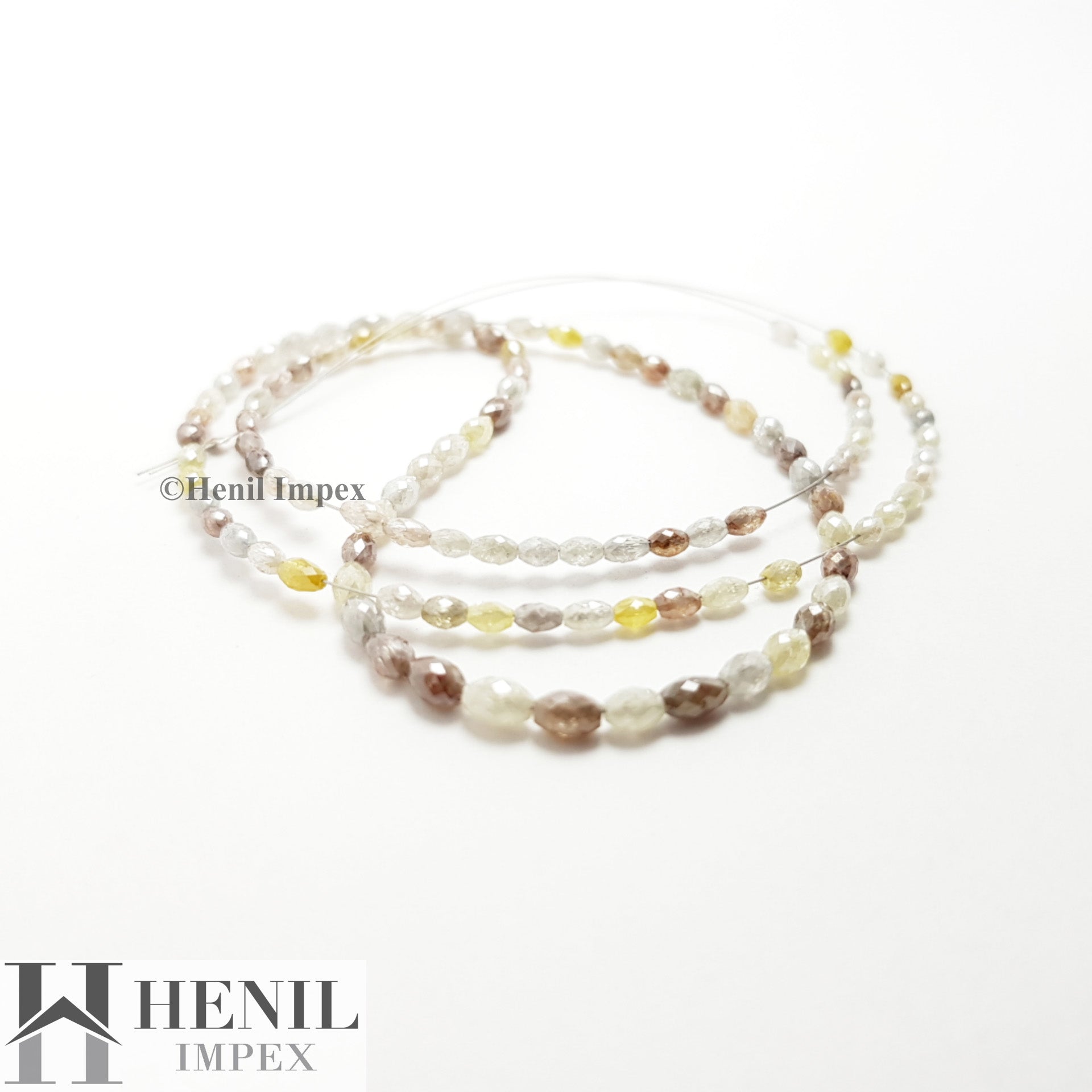 Polished Diamond Beads, Faceted Drum Diamond Beads, 25+ Ct Multi Color Polished Loose Diamonds, 2.0 mm To 4.0 mm Each, 16" Strand Necklace