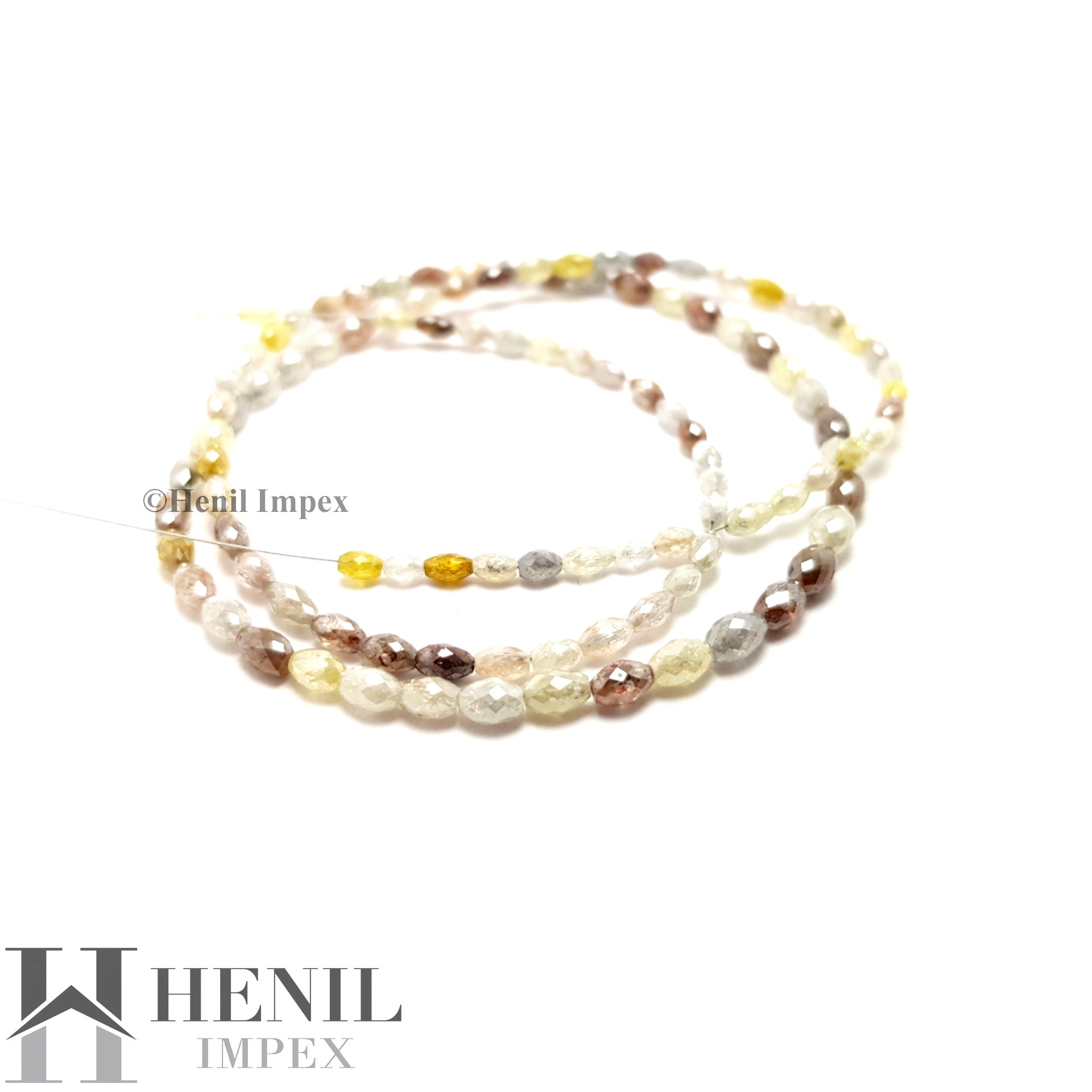 Polished Diamond Beads, Faceted Drum Diamond Beads, 25+ Ct Multi Color Polished Loose Diamonds, 2.0 mm To 4.0 mm Each, 16" Strand Necklace
