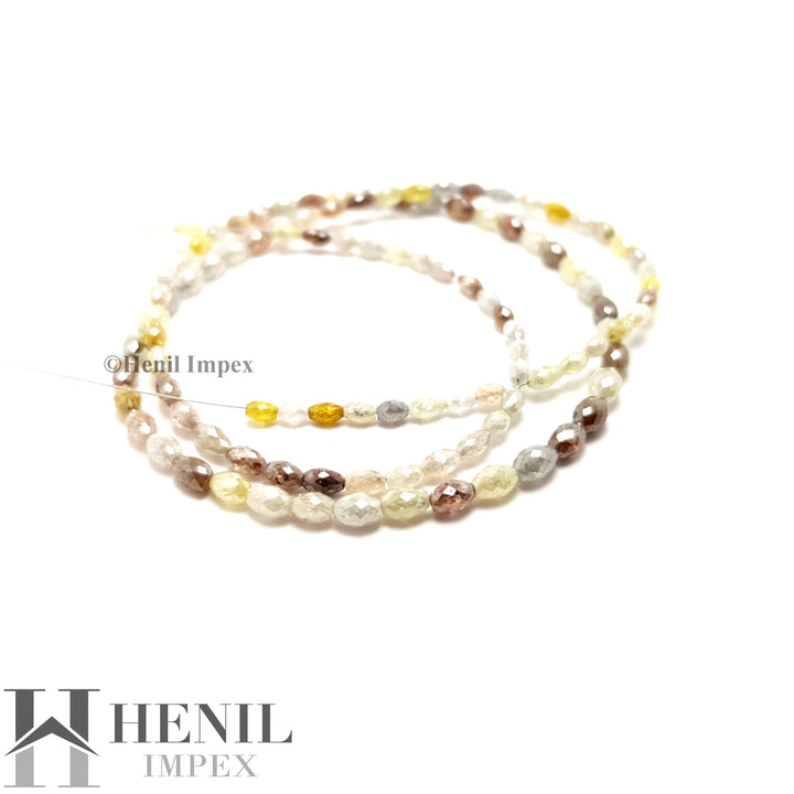 Polished Diamond Beads, Faceted Drum Diamond Beads, 25+ Ct Multi Color Polished Loose Diamonds, 2.0 mm To 4.0 mm Each, 16" Strand Necklace