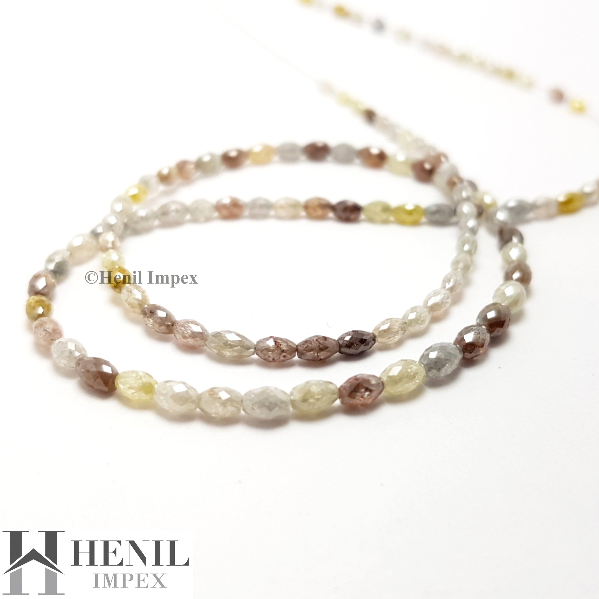 Polished Diamond Beads, Faceted Drum Diamond Beads, 25+ Ct Multi Color Polished Loose Diamonds, 2.0 mm To 4.0 mm Each, 16" Strand Necklace