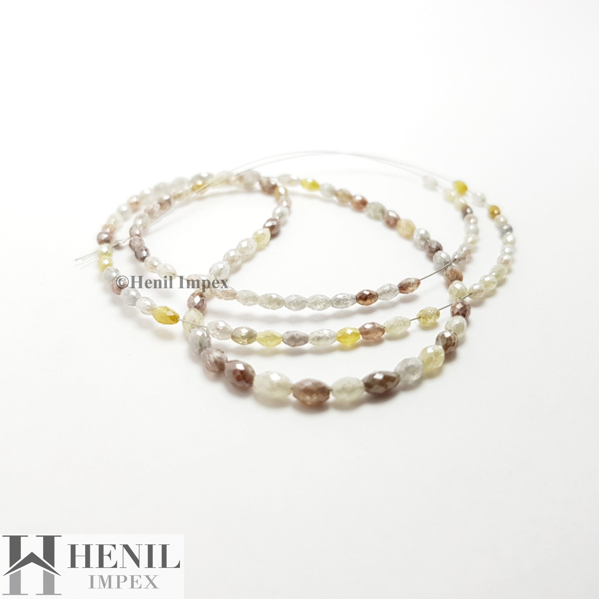 Polished Diamond Beads, Faceted Drum Diamond Beads, 25+ Ct Multi Color Polished Loose Diamonds, 2.0 mm To 4.0 mm Each, 16" Strand Necklace