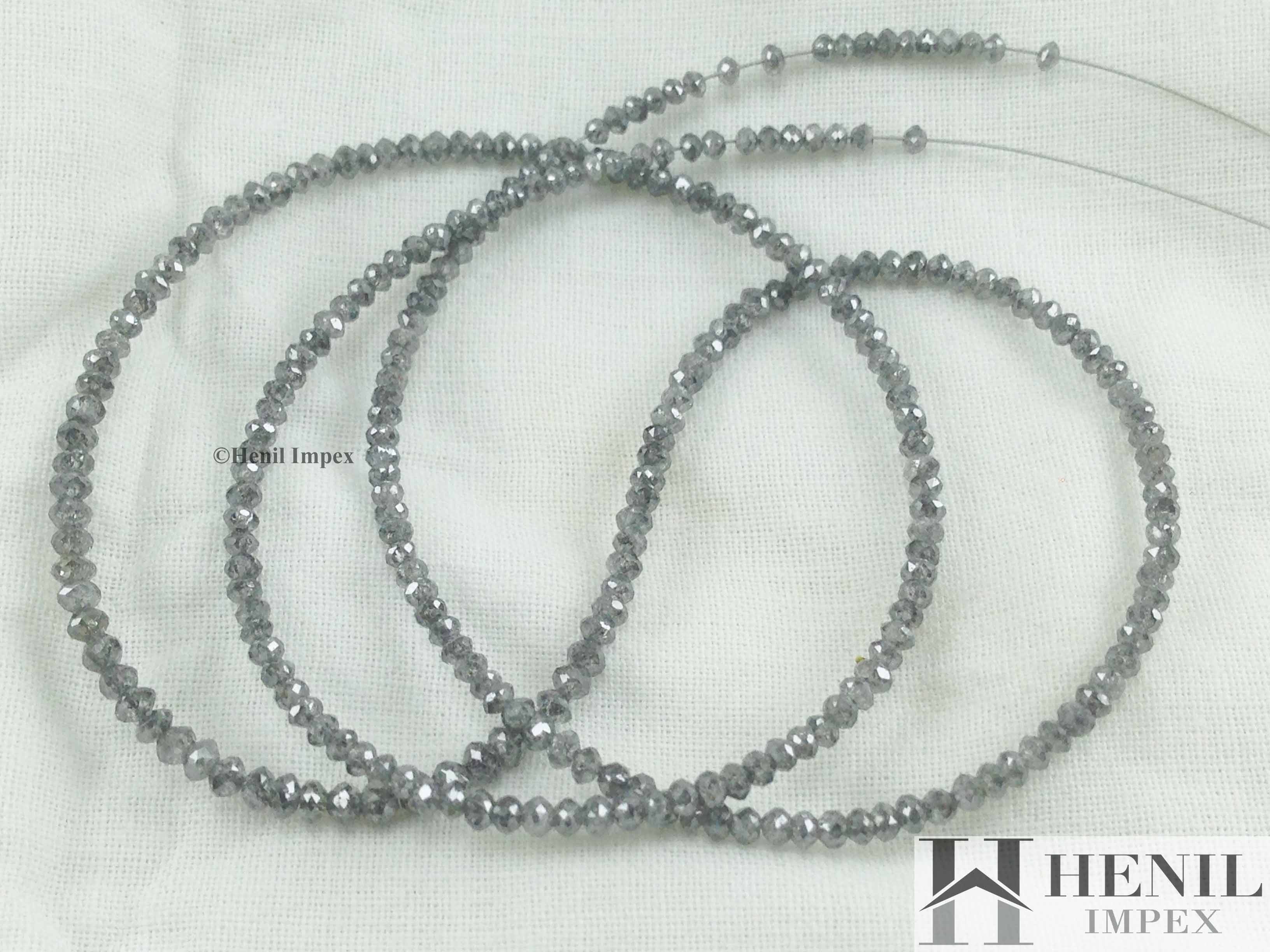 20.00 Ct Natural Grey Color Diamonds, Salt and Pepper Color Round Shape Loose Diamonds Beads 16" Strand Necklace Chain