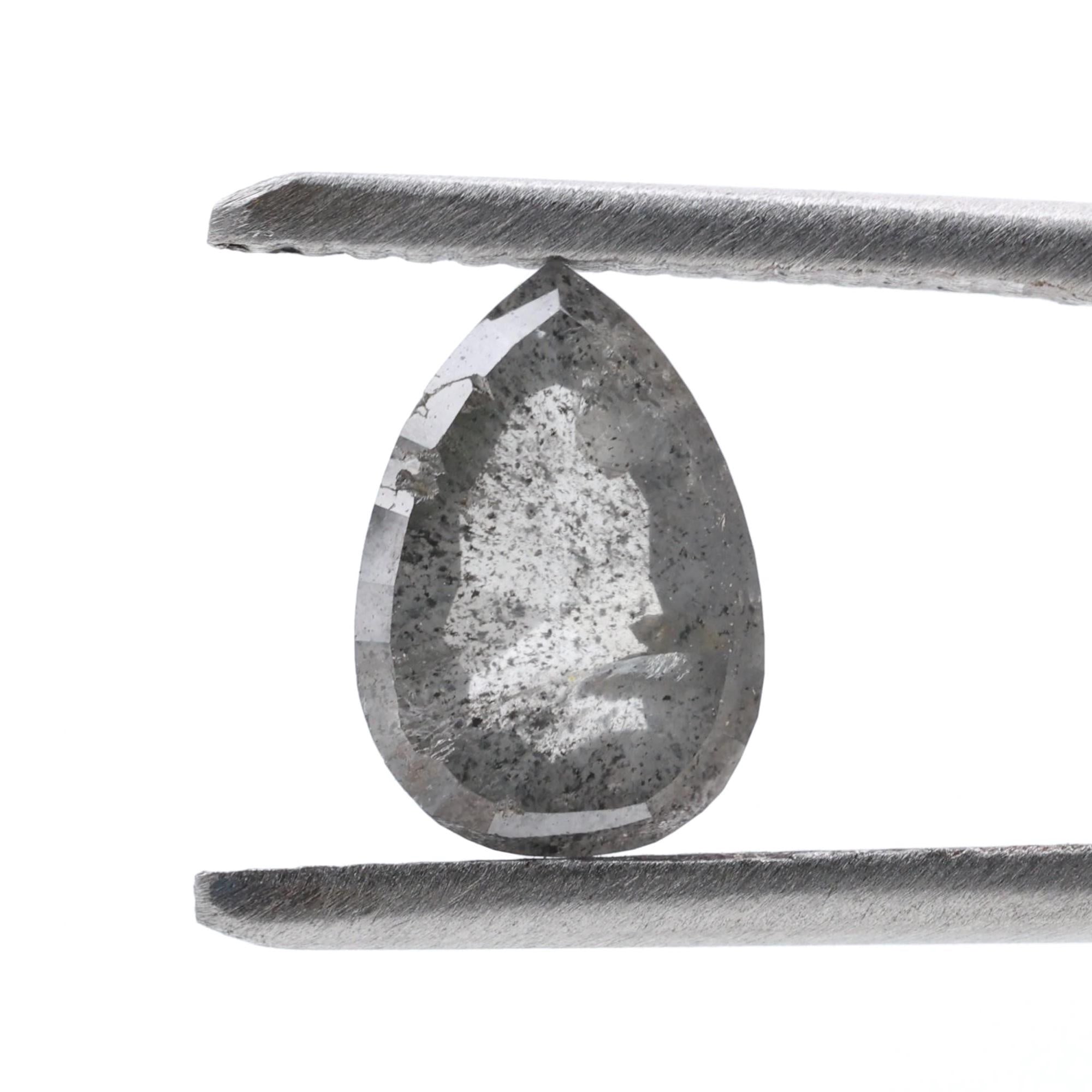1.57 Ct Salt and Pepper Diamond, Natural Gray Color Pear Cut Loose Diamonds for Engagement Ring