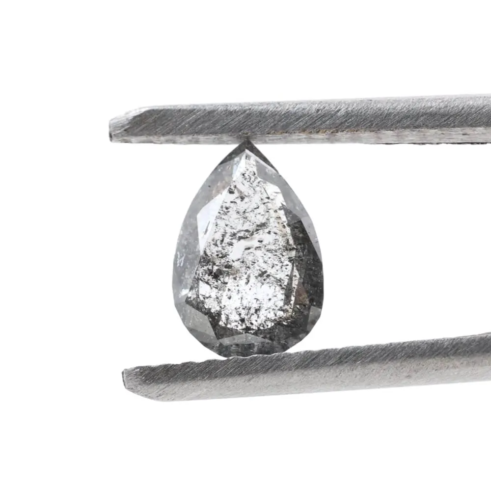 0.68 Ct Salt and Pepper Diamond, Natural Gray Color Pear Cut Loose Diamonds for Engagement Ring