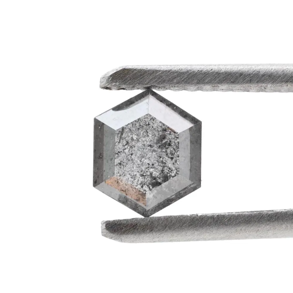 0.82 Ct Salt and Pepper Diamond, Natural Gray Hexagon Cut Loose Diamonds for Engagement Ring