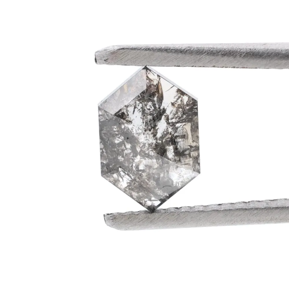 1.00 Ct Salt and Pepper Diamond, Natural Gray Color Hexagon Cut Loose Diamonds for Engagement Ring