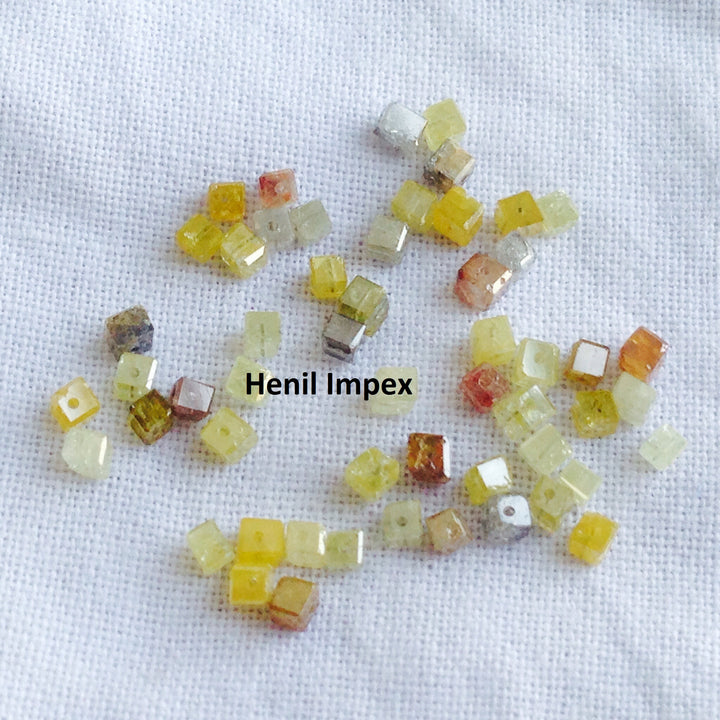 2.00 Carat Lot 2.00 to 3.00 MM Size Natural Mix Color Faceted Cube Loose Diamonds Beads with Drilled Hole