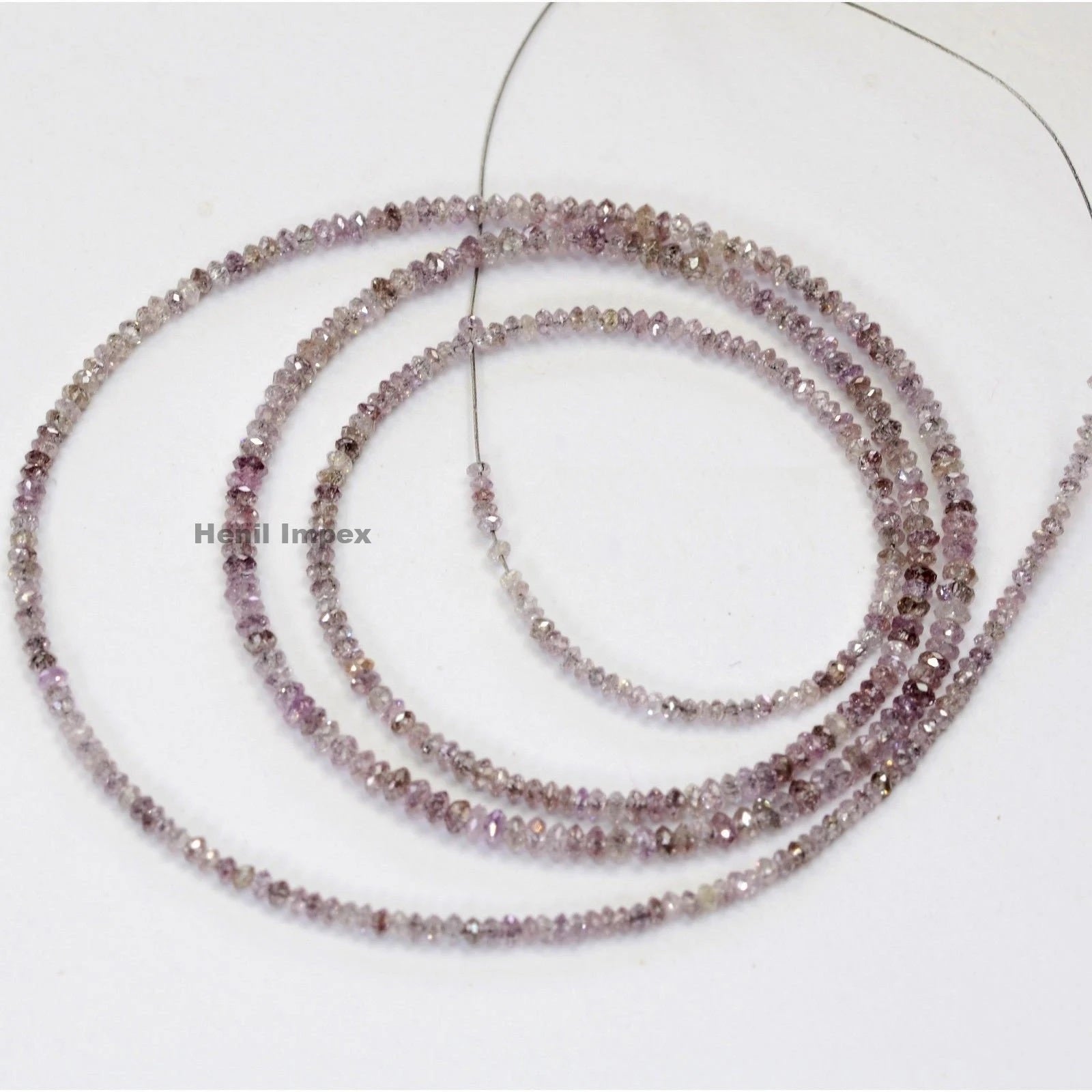 15.00 Ct Pink Diamond Beads, Natural Pink Color Polished Round Loose Diamonds Beads 16" Strand Necklace Chain wt Clasp